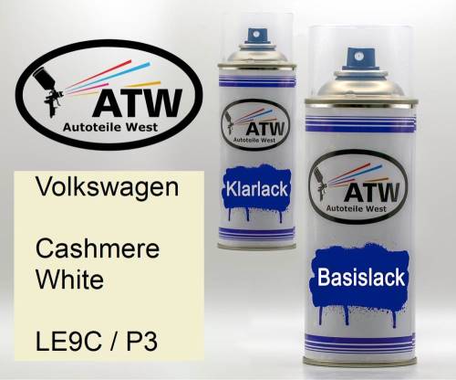 Volkswagen, Cashmere White, LE9C / P3: 400ml Sprühdose + 400ml Klarlack - Set, von ATW Autoteile West.